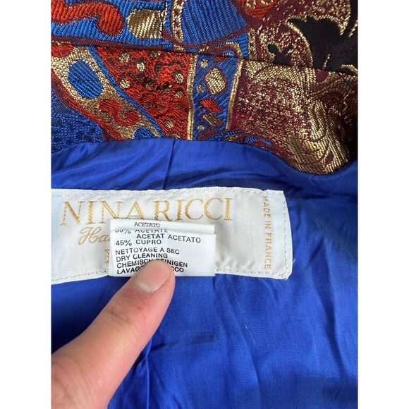 Vintage Nina Ricci Blazer 38 Blue Gold Red Ornate Brocade Griffin Haute Boutique - Picture 7 of 13